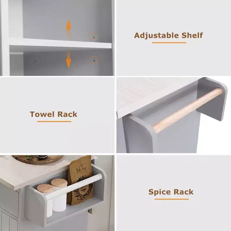Desserte de cuisine roulante avec table pliante