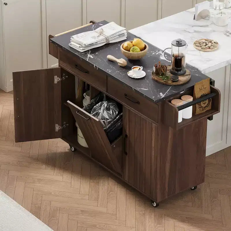 Desserte de cuisine roulante avec table pliante