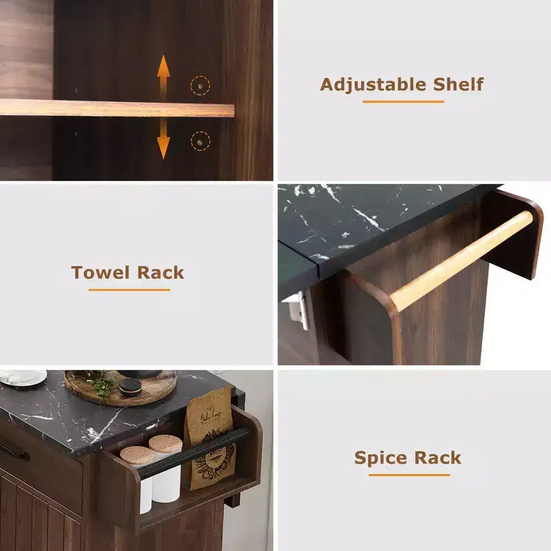 Desserte de cuisine roulante avec table pliante