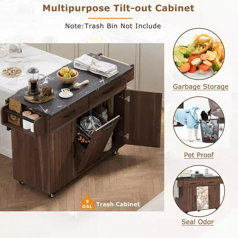 Desserte de cuisine roulante avec table pliante