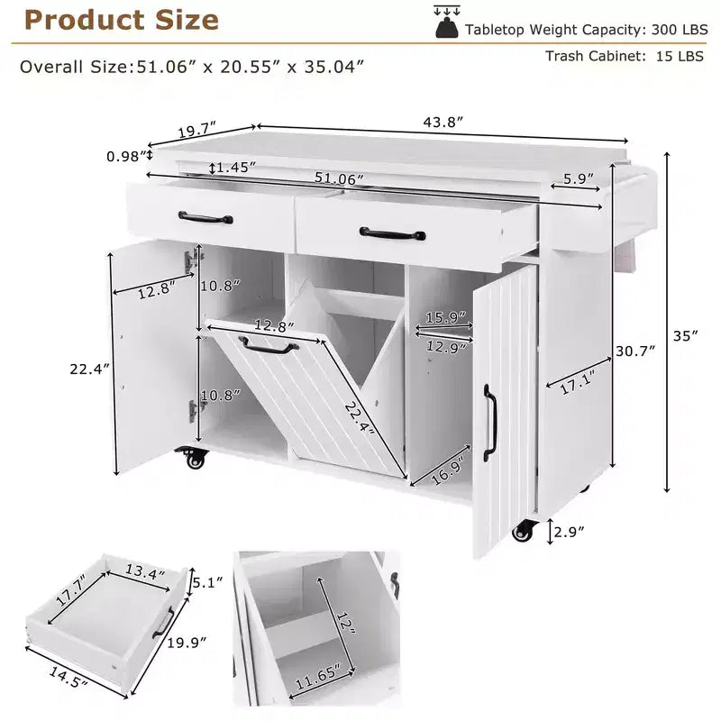 Desserte de cuisine roulante avec table pliante