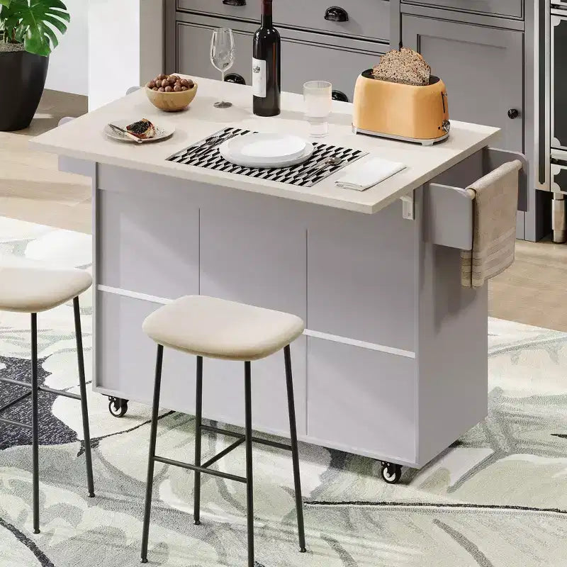 Desserte de cuisine roulante avec table pliante