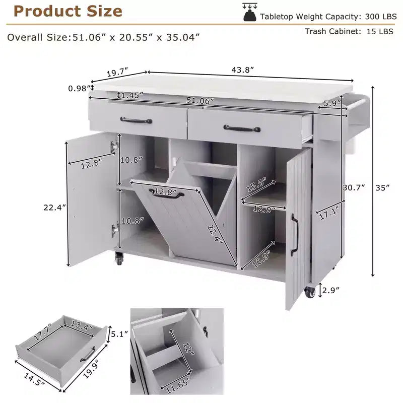 Desserte de cuisine roulante avec table pliante