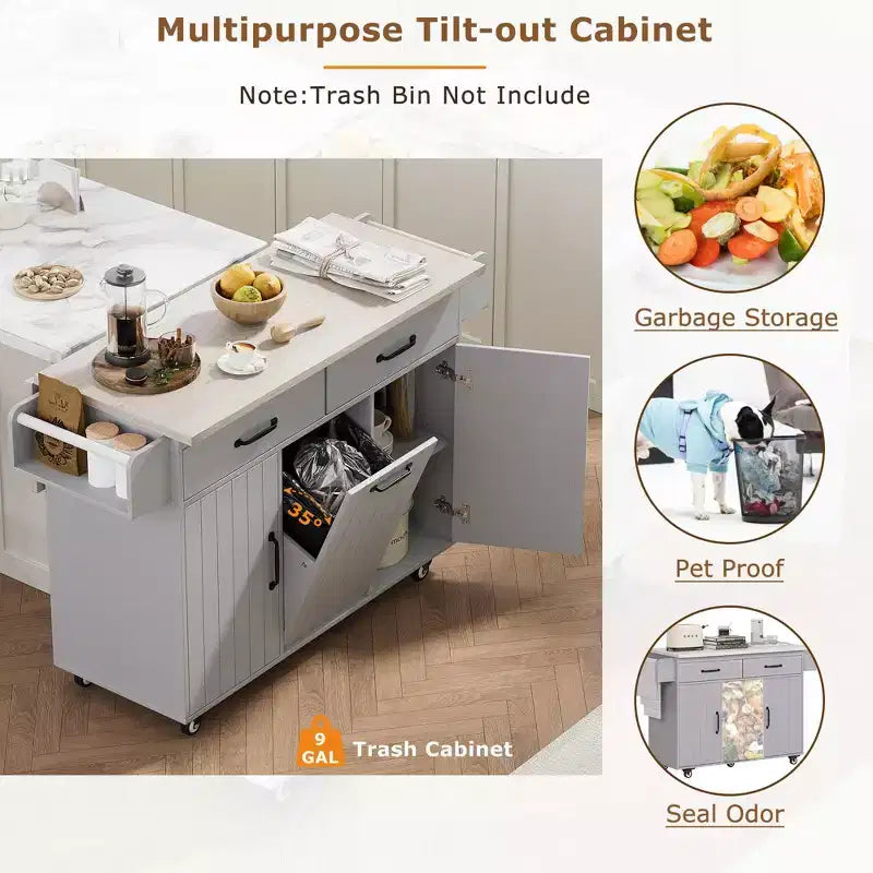 Desserte de cuisine roulante avec table pliante