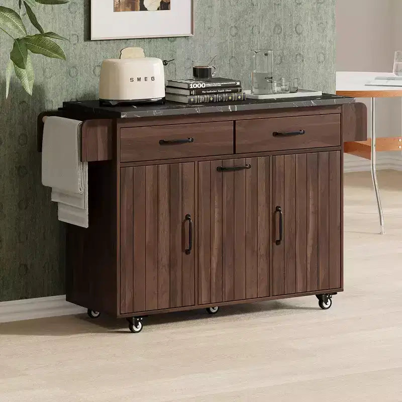 Desserte de cuisine roulante avec table pliante