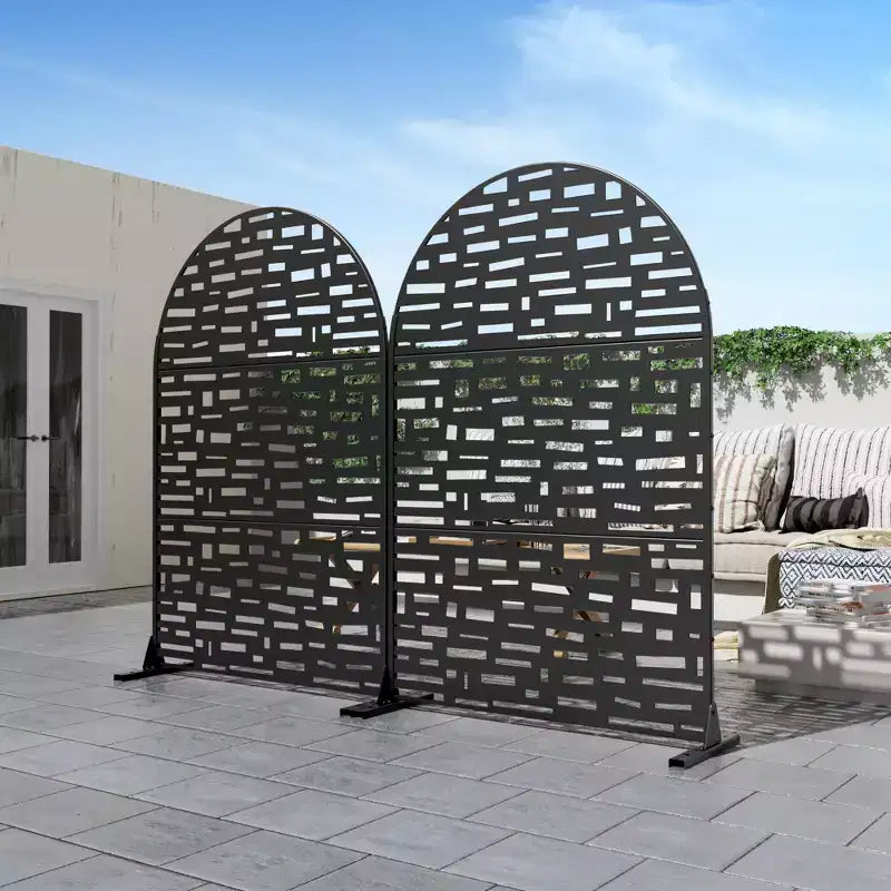 Modern Arched Privacy Screen: 71.37 x 46.8, Black, Galvanized Steel, Indoor/Outdoor