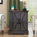 20W End Table Nightstand Side Table Coffee Table Storage Cabinet Bedside Table with Charging Station, Farmhouse, Rustic, Walnut+White/Gray-ModernLuxe