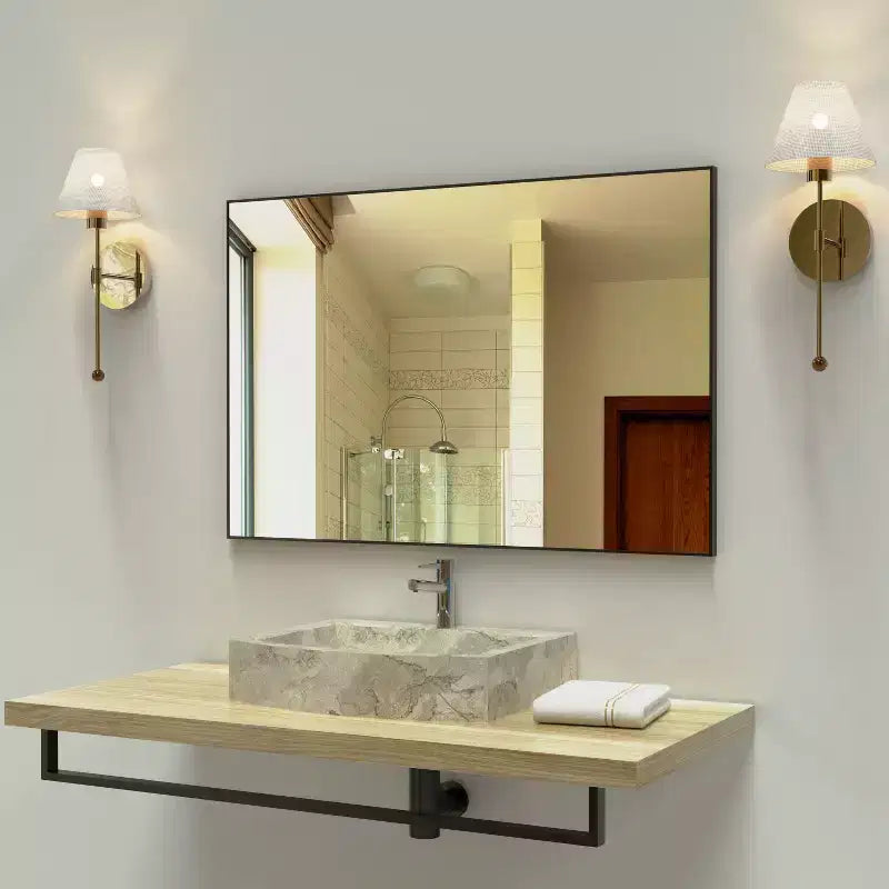 Modern Black Bathroom Mirror: Aluminum Frame, Vertical/Horizontal, Decorative