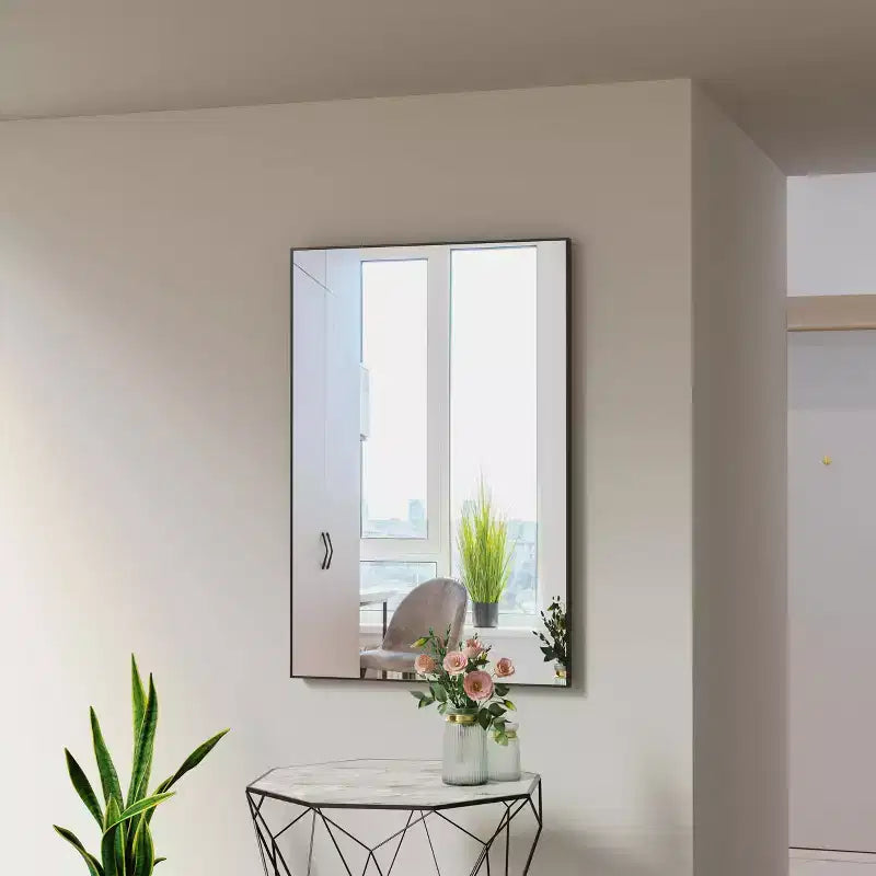 Miroir de salle de bain noir moderne : Cadre en aluminium, Vertical/Horizontal, Décoratif