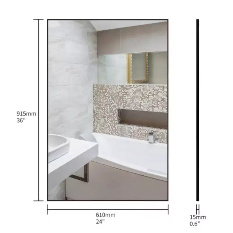 Miroir de salle de bain noir moderne : Cadre en aluminium, Vertical/Horizontal, Décoratif