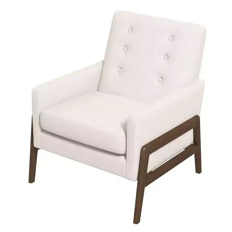 Fauteuil moderne en velours avec dossier capitonné et pieds en bois massif