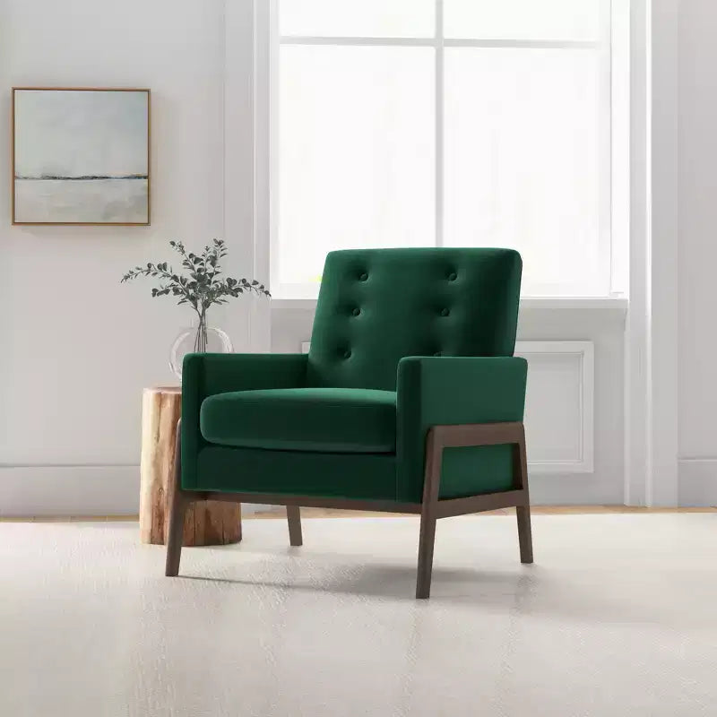Christopher Knight Home Vic Modern Velvet Button-Tufted Backrest Armchair with Solid Wood Legs