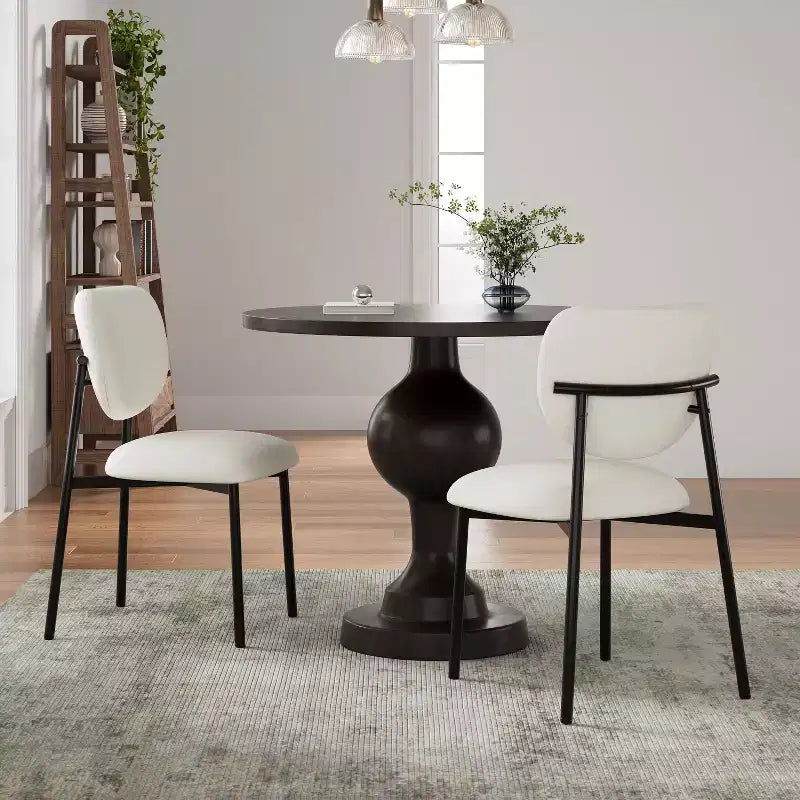 Set of 2 Upholstered Dining Chairs Armless Chairs Accent Chairs with Metal Legs, Beige+Black-ModernLuxe
