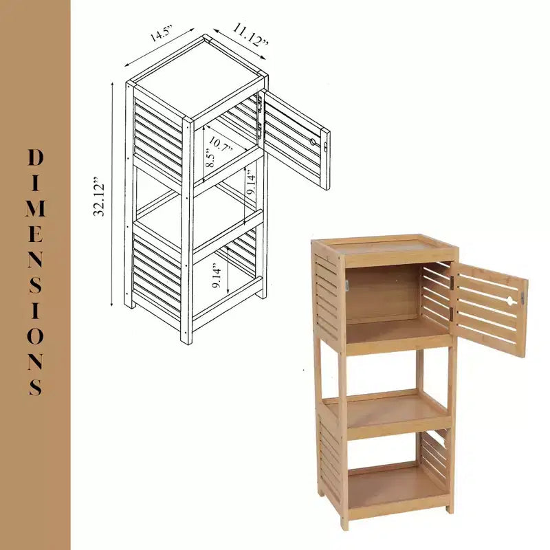 Meuble de rangement compact pour salle de bain avec étagères ouvertes et porte ventilée