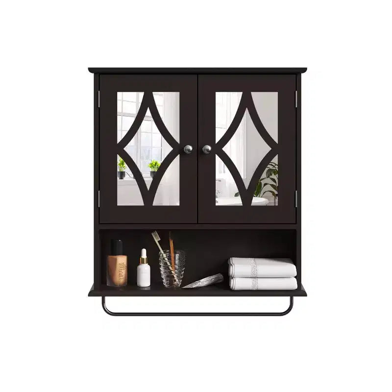 Armoire à pharmacie avec miroir, Meuble de rangement mural avec étagères réglables et porte-serviettes, pour salle de bain, buanderie