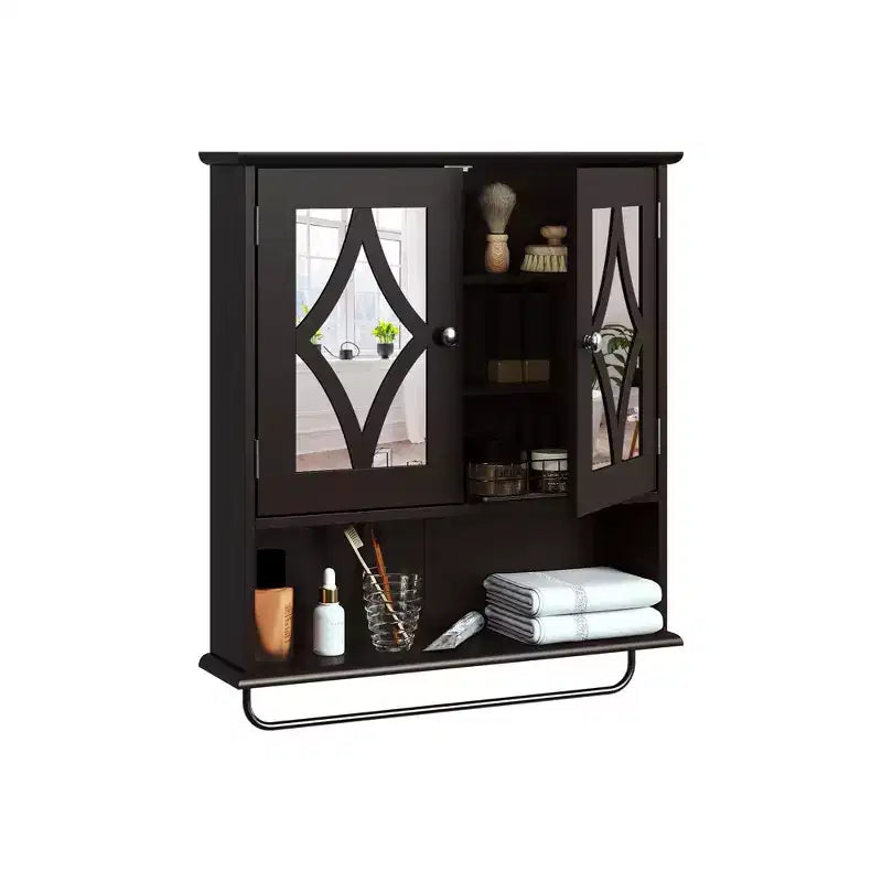 Armoire à pharmacie avec miroir, Meuble de rangement mural avec étagères réglables et porte-serviettes, pour salle de bain, buanderie