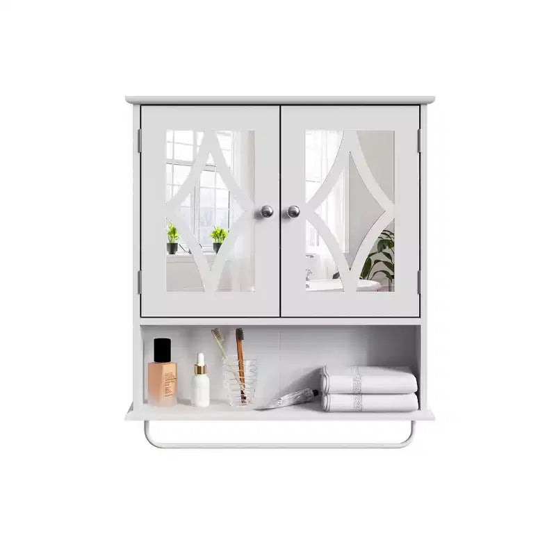 Armoire à pharmacie avec miroir, Meuble de rangement mural avec étagères réglables et porte-serviettes, pour salle de bain, buanderie