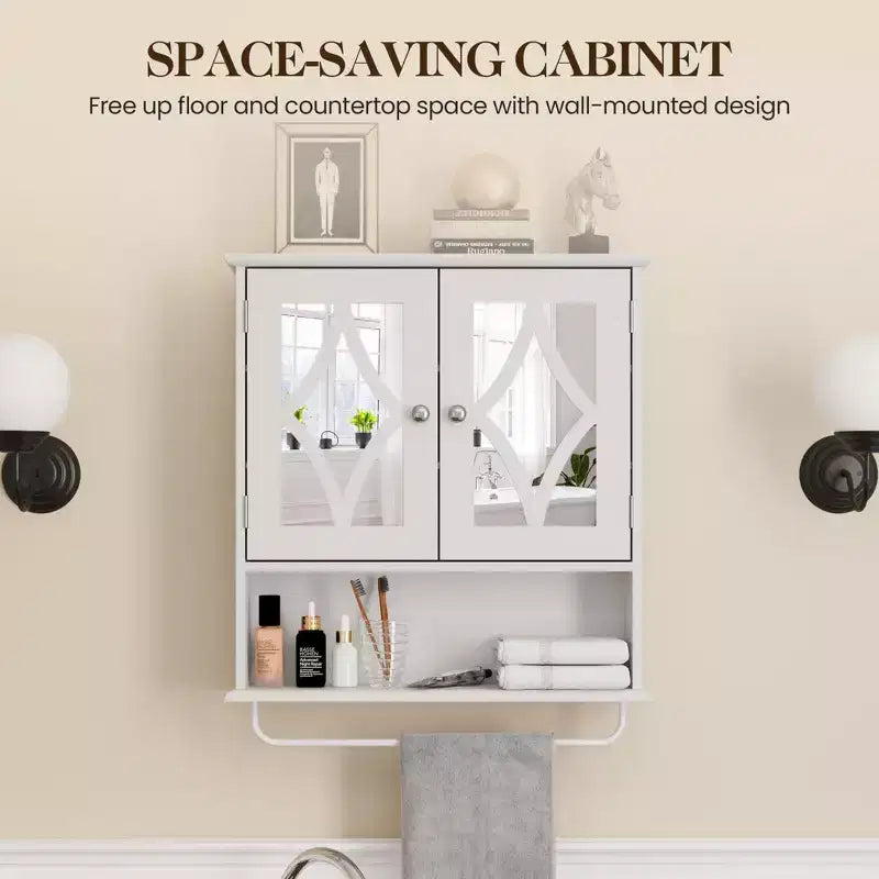 Armoire à pharmacie avec miroir, Meuble de rangement mural avec étagères réglables et porte-serviettes, pour salle de bain, buanderie