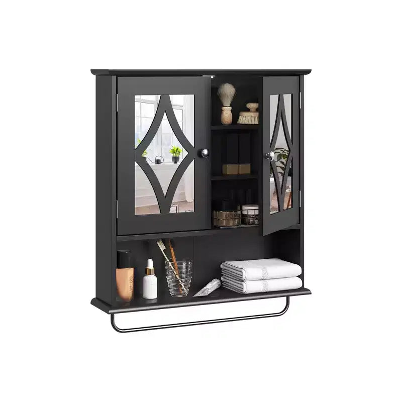 Armoire à pharmacie avec miroir, Meuble de rangement mural avec étagères réglables et porte-serviettes, pour salle de bain, buanderie