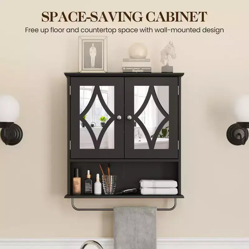 Armoire à pharmacie avec miroir, Meuble de rangement mural avec étagères réglables et porte-serviettes, pour salle de bain, buanderie