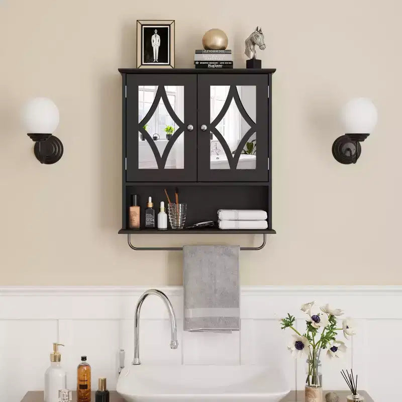 Heynemo Medicine Cabinet with Mirror, Vanity Wall Mounted Storage Cabinet with Adjustable Shelves and Towel Bar, for Bathroom, Laundry
