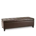 GDFStudio Contemporary Faux Leather Tufted Storage Ottoman Bench, Chocolate Brown