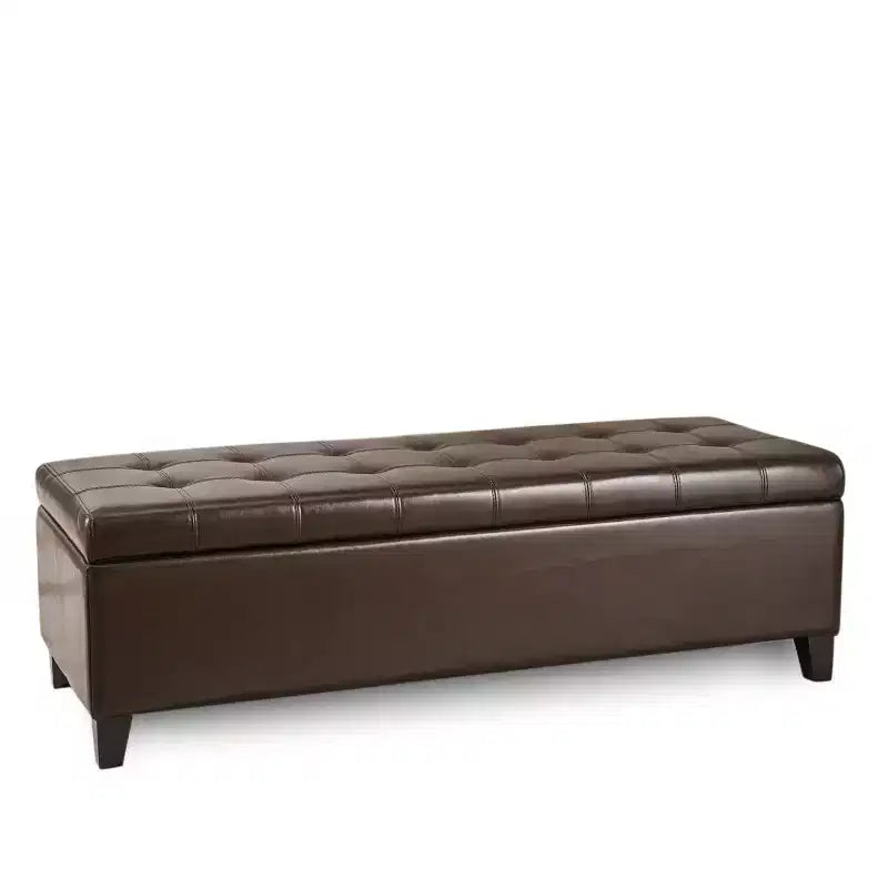 GDFStudio Contemporary Faux Leather Tufted Storage Ottoman Bench, Chocolate Brown