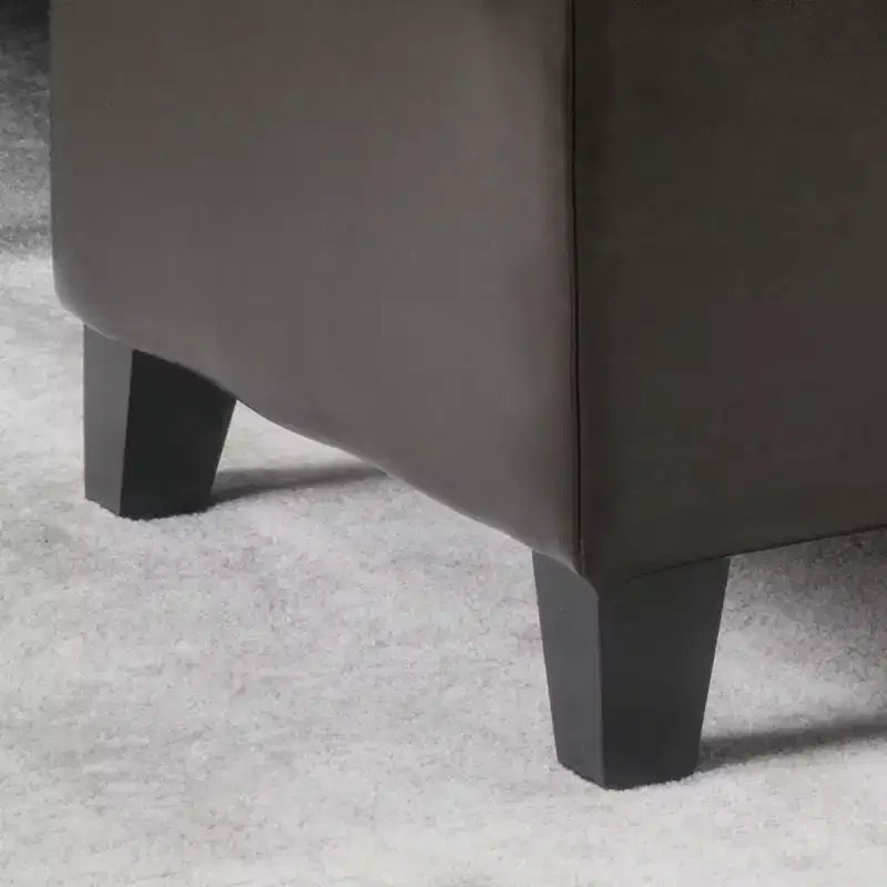 Banc de rangement capitonné en similicuir contemporain, marron chocolat