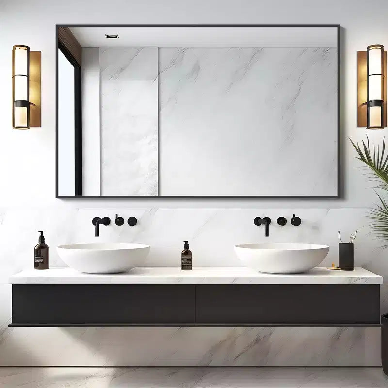 Slim Black Aluminum Frame Rectangular Mirror 130x80x2cm