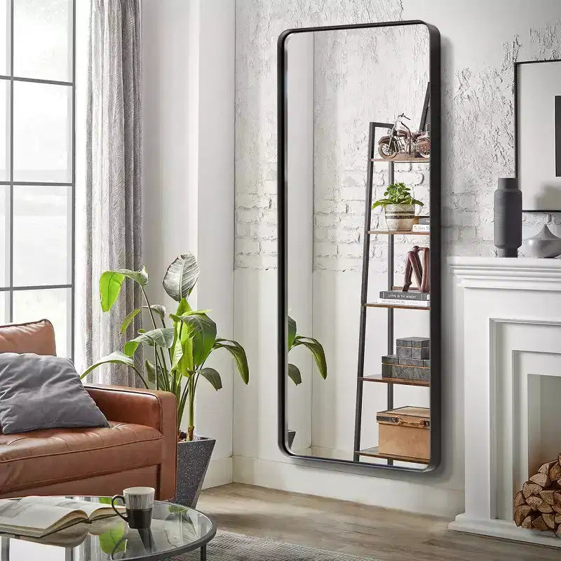 Miroir sur pied moderne : Aluminium, rectangle arrondi, 162 x 53 cm