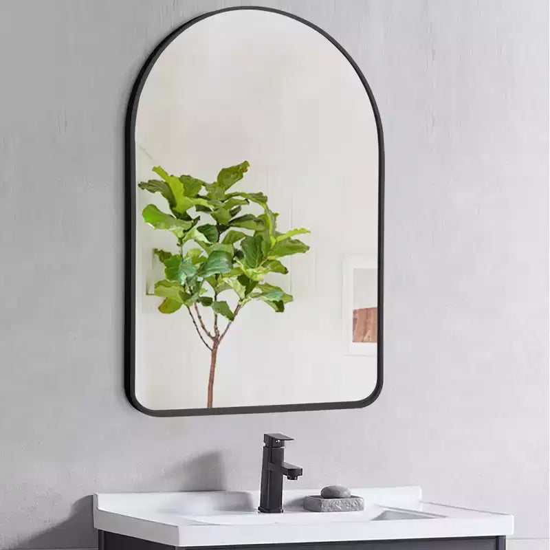 Aluminum Alloy Slim Round-Corner Arch Wall Mirror - Black Frame 91x61x4cm