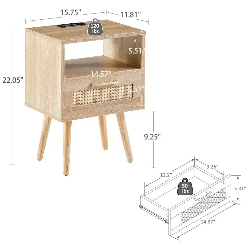 Table d'appoint en osier, table de chevet de style moderne