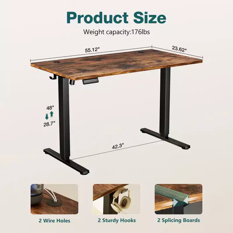 Bureau ergonomique réglable en hauteur avec support en T en métal Postes de travail informatiques modernes