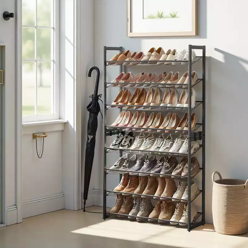 Shoe Rack, 8-Tier Shoe Organizer, Metal Shoe Storage, Entryway, Set of 2, 4-Tier Stackable Shoe Shelf, with Adjustable Flat or Angled Shelves