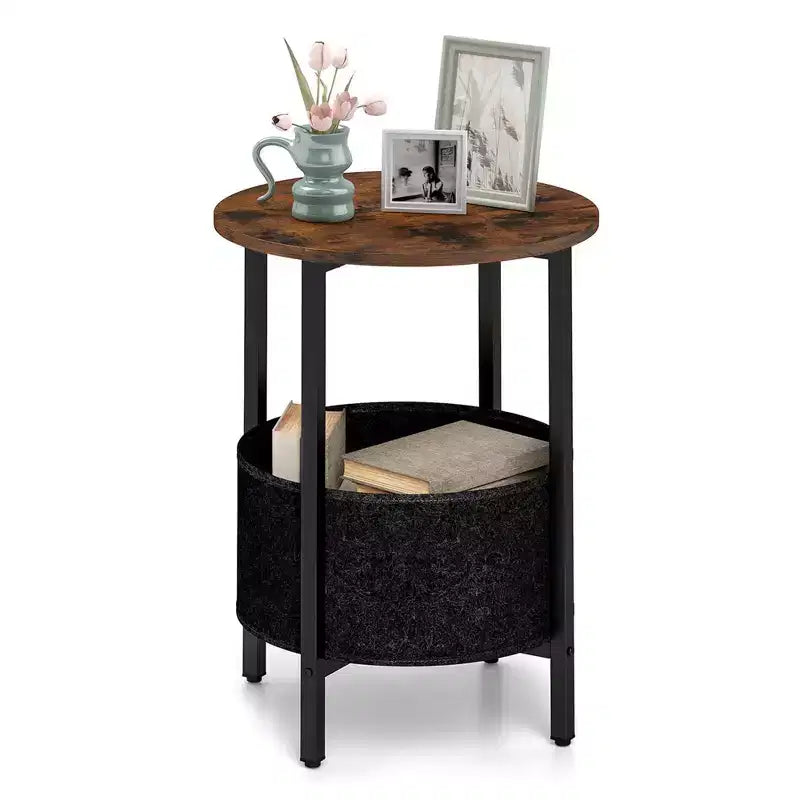 Costway 1/2 PCS Round End Table with Felt Storage Basket Sturdy Metal Frame Perfect for Bedroom