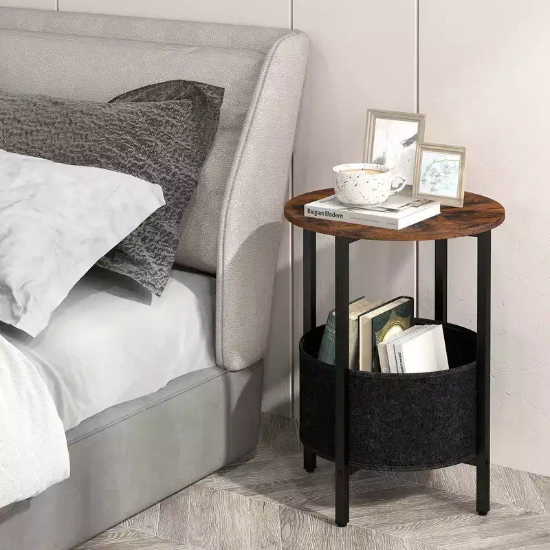 Table d'appoint ronde avec panier de rangement en feutre