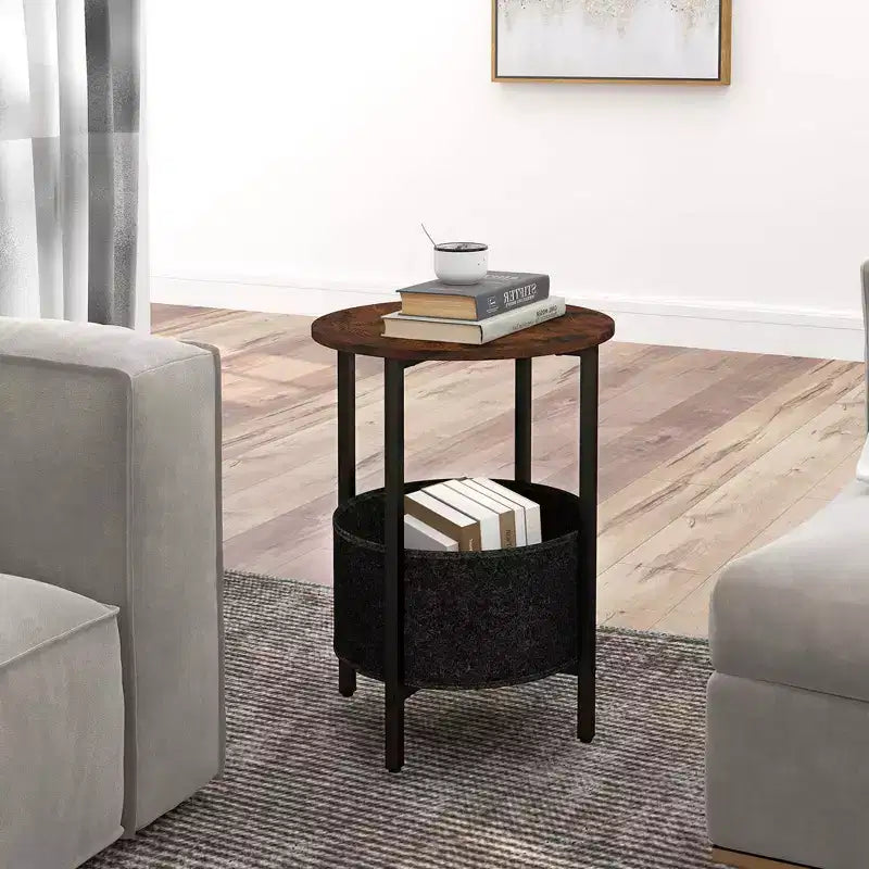 Table d'appoint ronde avec panier de rangement en feutre