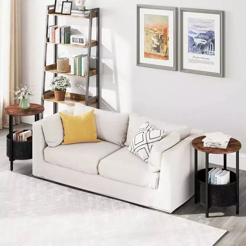 Table d'appoint ronde avec panier de rangement en feutre