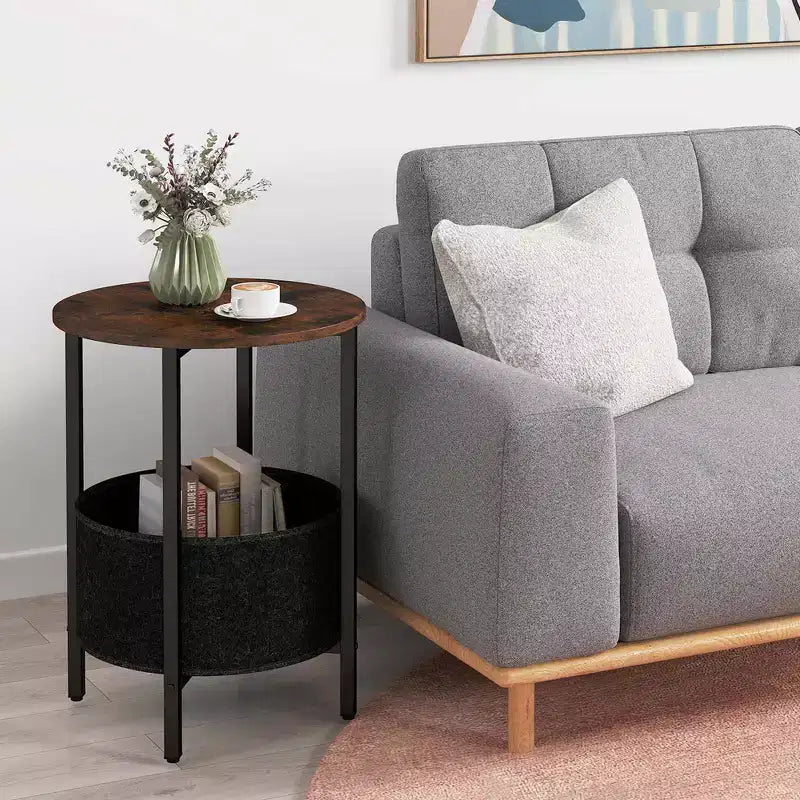 Table d'appoint ronde avec panier de rangement en feutre