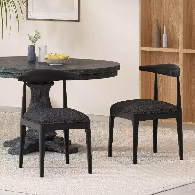 Chaises de salle à manger en bois rembourrées en tissu de style Mid-Century Modern