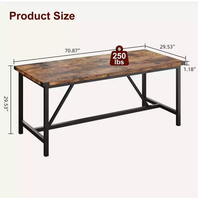 Table à manger rectangulaire en bois de 70,87 pouces