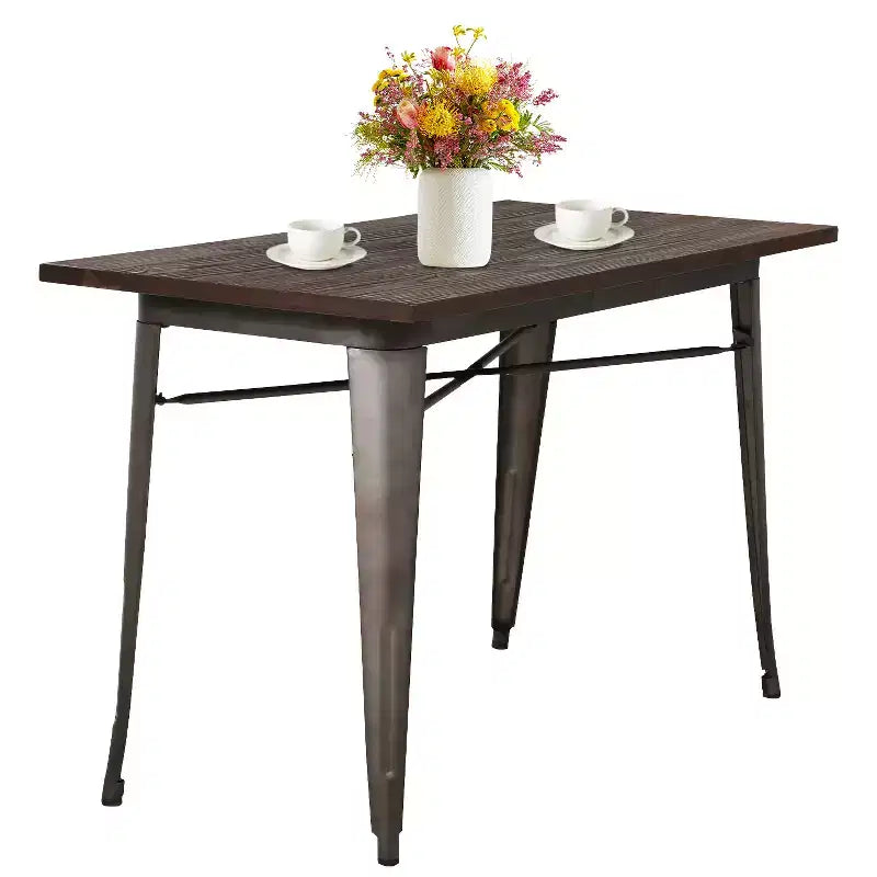 BestMassage Metal Table Heavy Duty Dining Table with Solid Wood Top for Kitchen or Dining Room