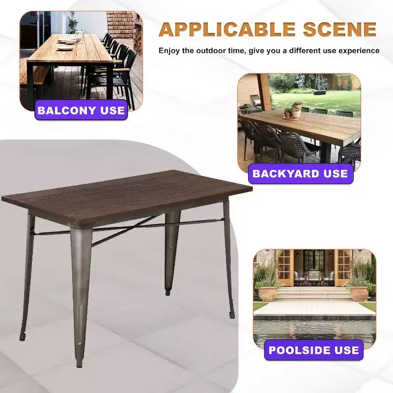 Table à manger robuste avec un plateau en bois massif, convenant aux cuisines ou aux salles à manger