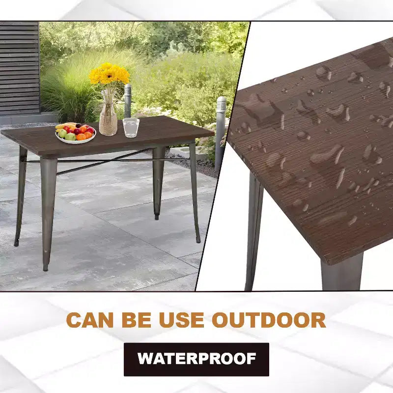 Table à manger robuste avec un plateau en bois massif, convenant aux cuisines ou aux salles à manger