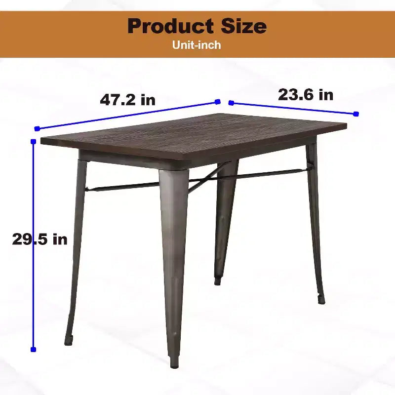 Table à manger robuste avec un plateau en bois massif, convenant aux cuisines ou aux salles à manger