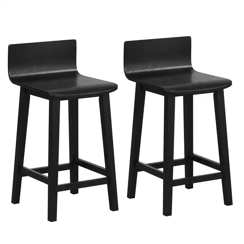 Costway 24.5 Wood Bar Stools Set of 2 with Solid Back &amp; Seat Mid Century Bar Chairs Brown/Black/White