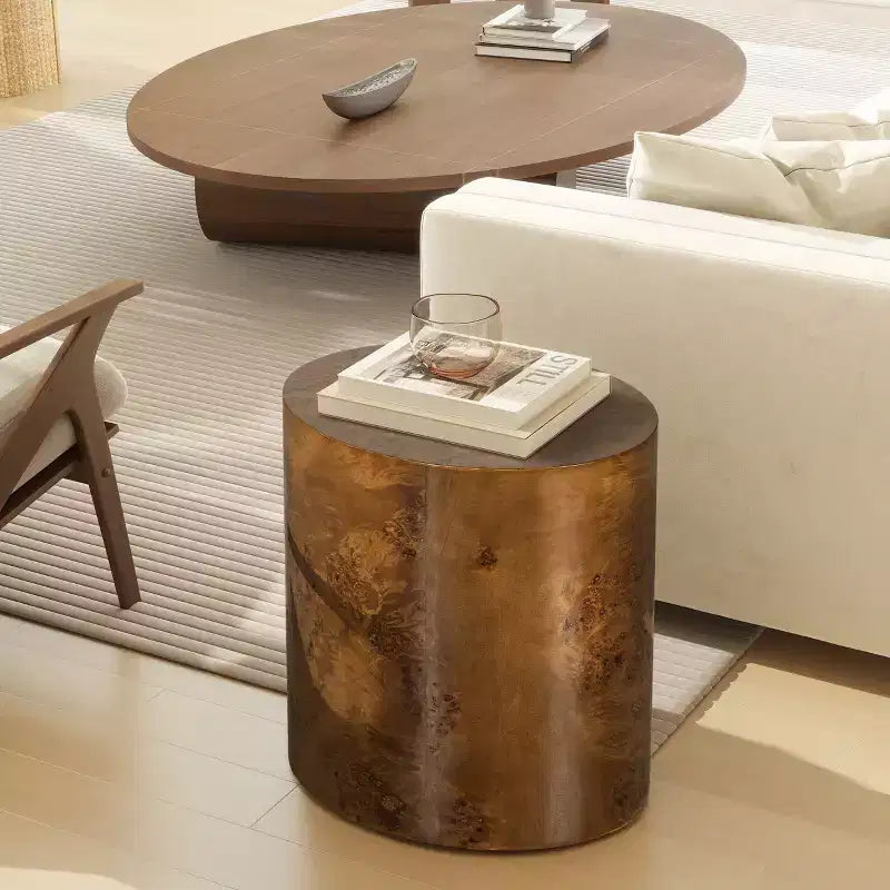 Table d'appoint Accent ovale en loupe de noyer brun moyen