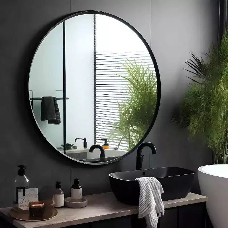 Miroir mural rond noir - Miroir cercle à cadre métallique pour salle de bain, chambre, salon et décoration d'entrée