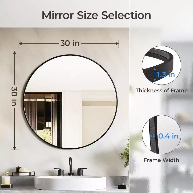 Miroir mural rond noir - Miroir cercle à cadre métallique pour salle de bain, chambre, salon et décoration d'entrée