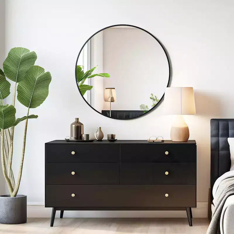 Miroir mural rond noir - Miroir cercle à cadre métallique pour salle de bain, chambre, salon et décoration d'entrée